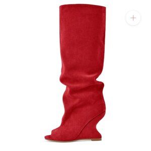 AKIRA AZALEA WANG VINCENT RED OPEN TOE WEDGE BOOT Size 1111